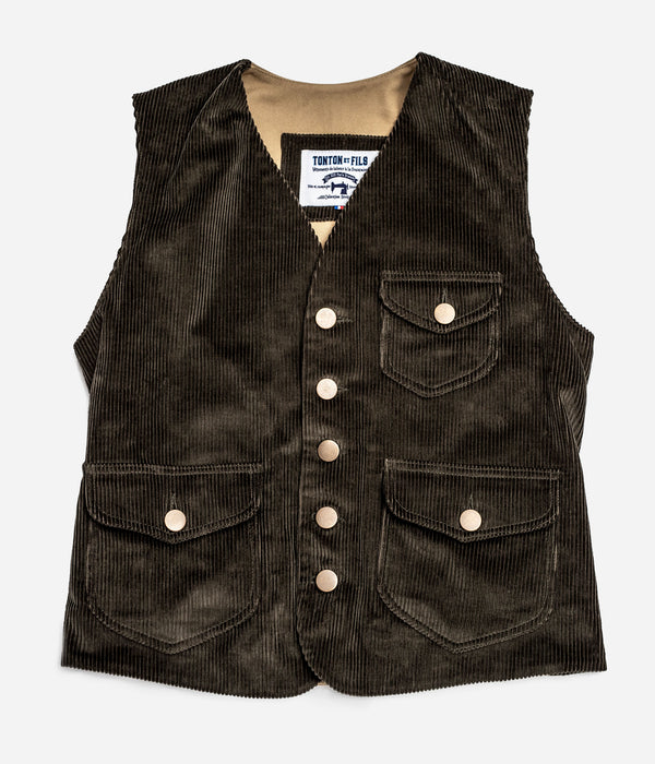 Tonton et Fils - Le gilet homme «Raoul» velours olive et canvas kaki clair - Fabriqué en France - Vue générale