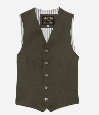 The “Auguste” khaki twill jacket with Beige back (5 buttons)