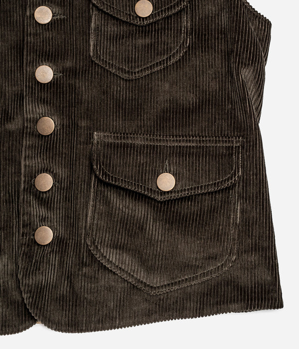 Tonton et Fils - Le gilet homme «Raoul» velours olive et canvas kaki clair - Fabriqué en France - Zoom sur les poches avants et la boutonnière