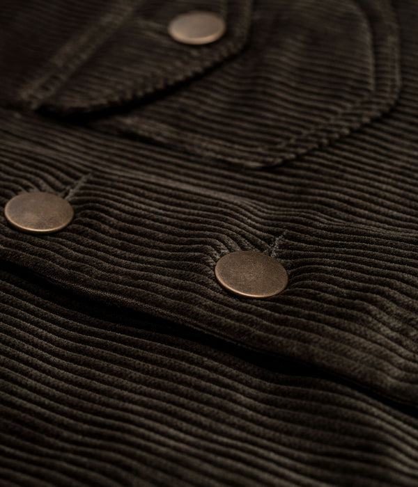 Tonton et Fils - Le gilet homme «Raoul» velours olive et canvas kaki clair - Fabriqué en France - Zoom sur la poche poitrine et la boutonnière