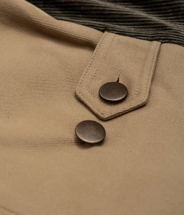 Tonton et Fils - Le gilet homme «Raoul» velours olive et canvas kaki clair - Fabriqué en France - Zoom sur lae bas du dos
