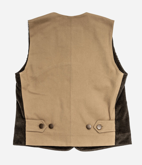Tonton et Fils - Le gilet homme «Raoul» velours olive et canvas kaki clair - Fabriqué en France - Vue de dos
