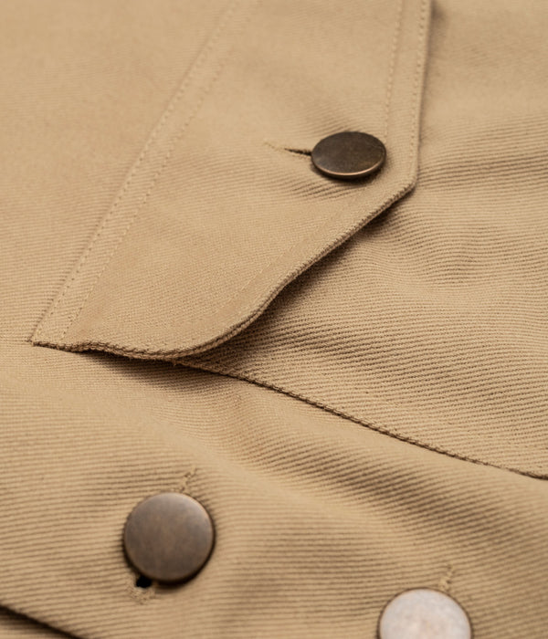 Tonton et Fils - Le gilet homme «Raoul» canvas kaki clair et denim - Fabriqué en France - Zoom sur la poche poitrine
