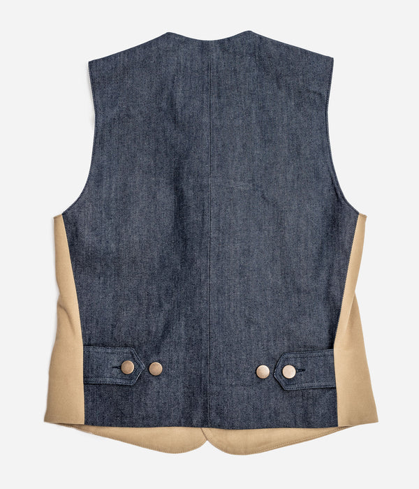 Tonton et Fils - Le gilet homme «Raoul» canvas kaki clair et denim - Fabriqué en France - Vue de dos