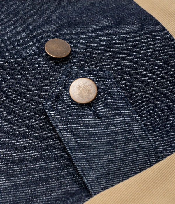 Tonton et Fils - Le gilet homme «Raoul» canvas kaki clair et denim - Fabriqué en France - Zoom sur le bas du dos