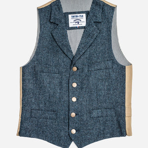 Tonton et Fils - Le veston homme «Fernand» tweed bleu et canvas kaki clair - Fabriqué en France - Vuegénérale