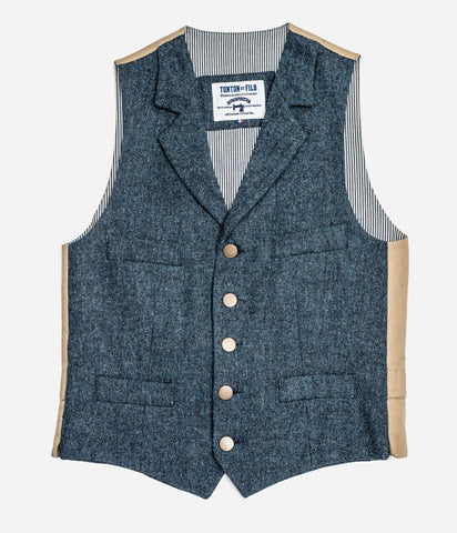 Le veston «Fernand» tweed bleu et canvas kaki clair