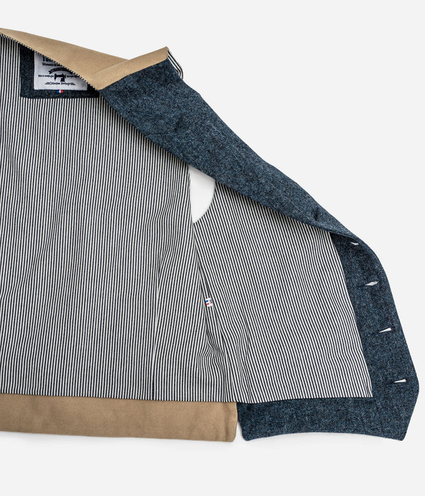 Tonton et Fils - Le veston homme «Fernand» tweed bleu et canvas kaki clair - Fabriqué en France - Vue sur la doublure intérieure