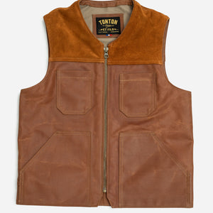 Tonton et Fils - Le gilet homme «Gaston» waxé camel fabriqué en France - Vue générale