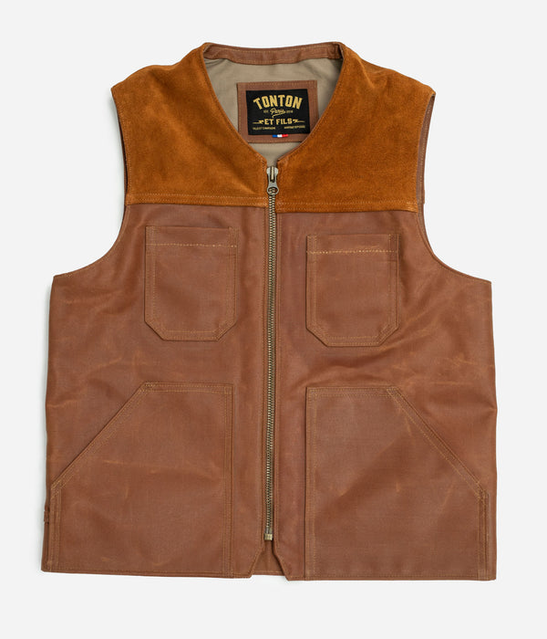 Tonton et Fils - Le gilet homme «Gaston» waxé camel fabriqué en France - Vue générale