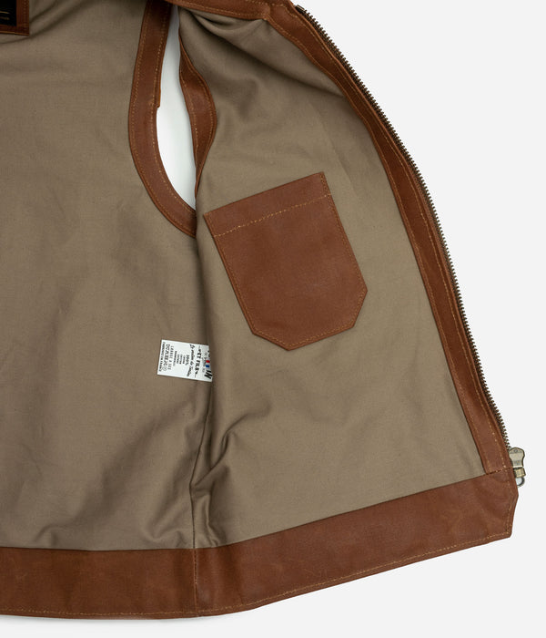 Tonton et Fils - Le gilet homme «Gaston» waxé camel fabriqué en France - Vue sur la doublure intérieure
