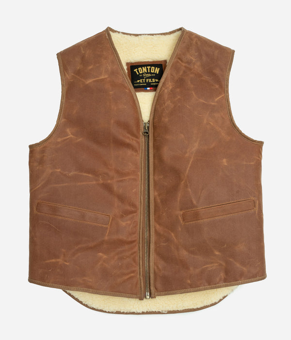 Tonton et Fils - Le gilet homme « Léon » waxé camel fabriqué en France - Vue générale