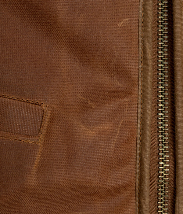 Tonton et Fils - Le gilet homme « Léon » waxé camel fabriqué en France - Zoom sur la fermeture zipée
