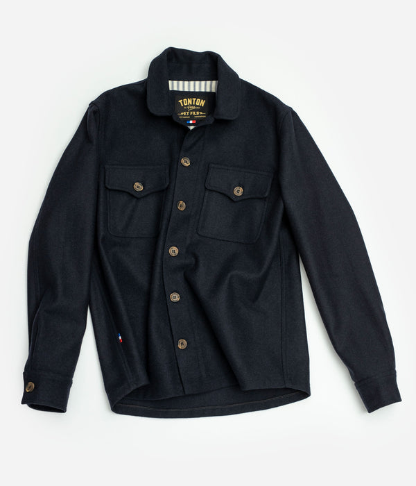 Tonton et Fils - La sur-chemise homme «Émile» marine fabriquée en France - Vue de devant