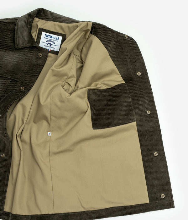 Tonton et Fils - La veste homme «Achille» velours olive - Fabriquée en France - Vue sur la doublure intérieure