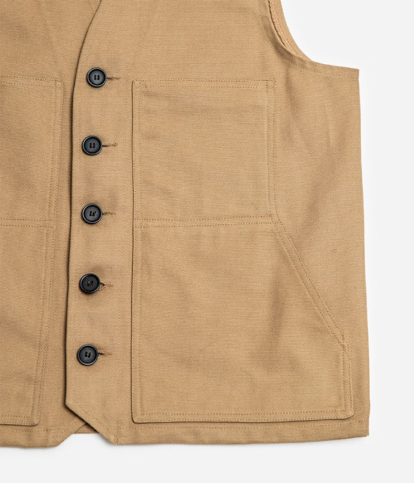 Tonton et Fils - Le gilet homme «Jeannot» tan fabriqué en France - Vue sur la poche avant et la boutonnière