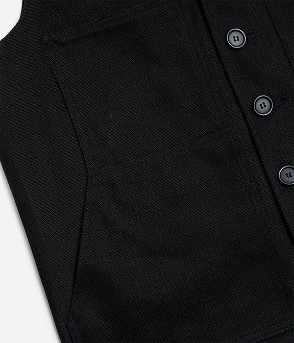 Tonton et Fils - Le gilet homme «Jeannot» noir fabriqué en France - Zoom sur la poche avant et la boutonnière