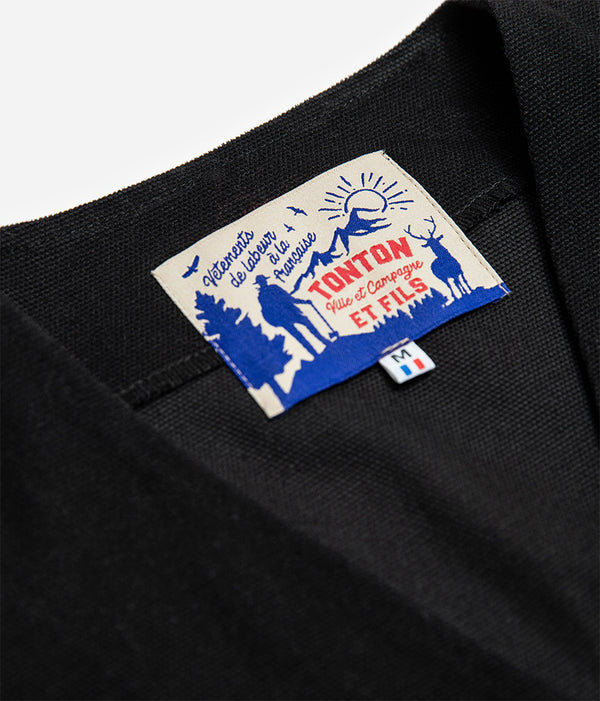 Tonton et Fils - Le gilet homme «Jeannot» noir fabriqué en France - Zoom sur l'encolure