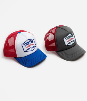 Tonton et Fils - Casquette "Trucker" - Vue générale coloris Bleu - blanc - rouge et coloris Gris - rouge