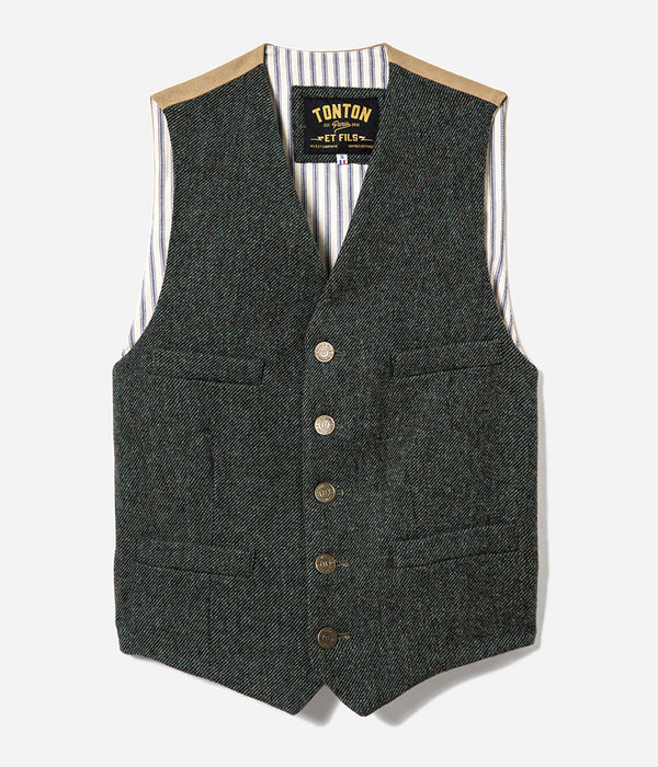 Le veston « Auguste » Laine Jacquard gris dos kaki clair