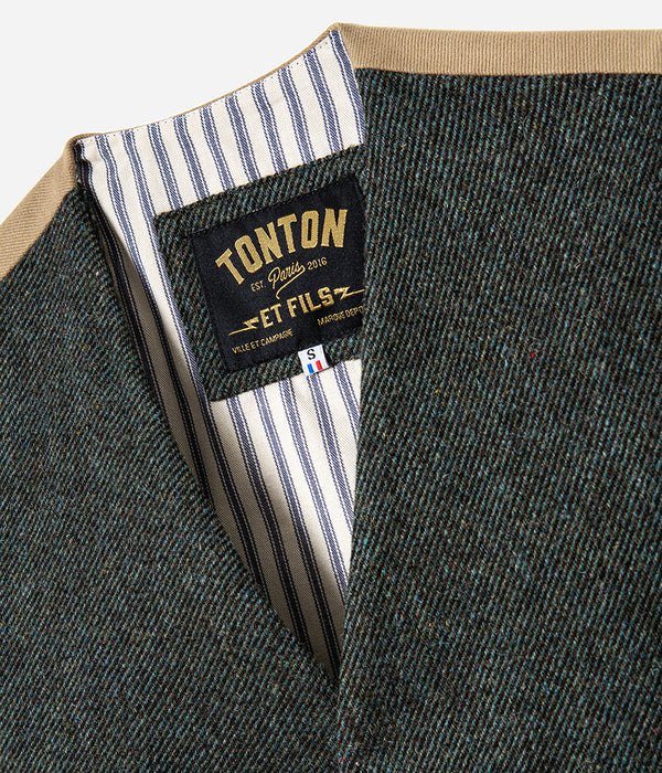 Le veston « Auguste » Laine Jacquard gris dos kaki clair