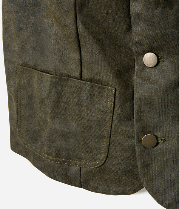 Le gilet «Lucien» canvas waxé kaki et canvas kaki clair