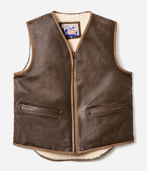 Le gilet « Léon »  cuir vieilli brun