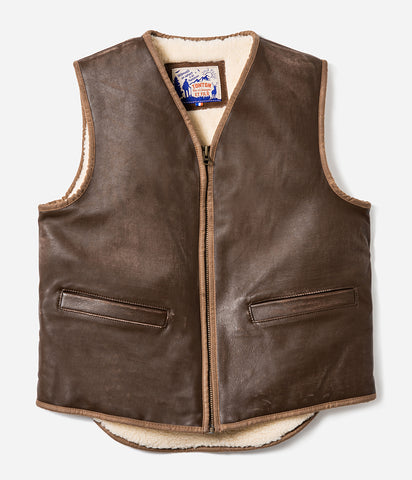 Le gilet « Léon »  cuir vieilli brun