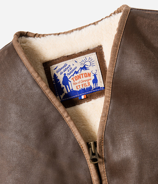 Le gilet « Léon »  cuir vieilli brun
