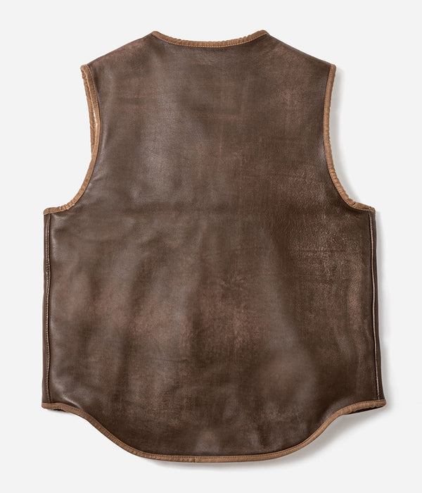 Le gilet « Léon »  cuir vieilli brun