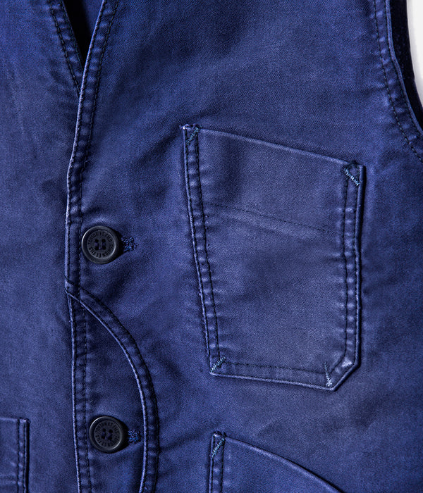 Le gilet « Belleville » moleskine bleu