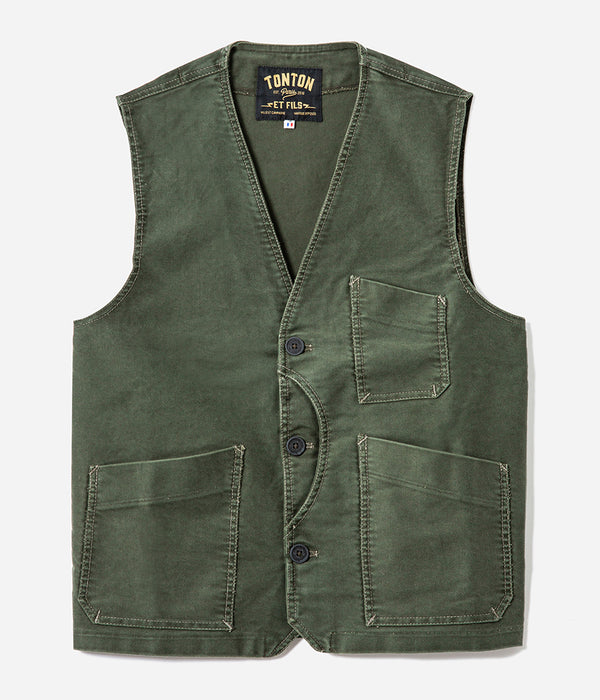 Le gilet « Belleville » moleskine kaki
