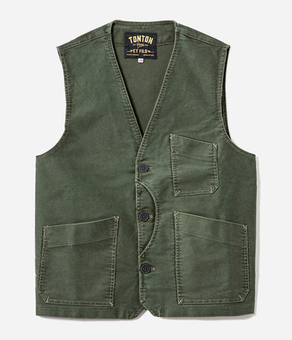 Le gilet « Belleville » moleskine kaki