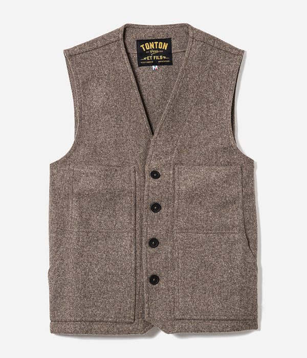 Le gilet « Jeannot » en laine naturelle marron