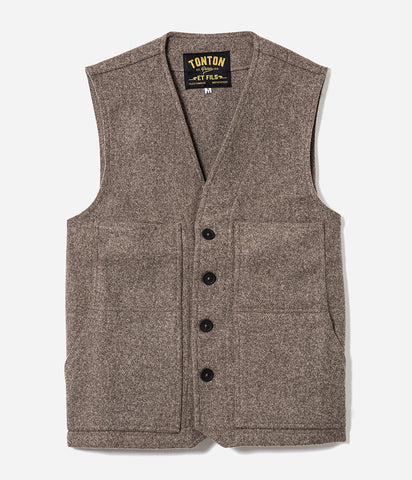 Le gilet « Jeannot » en laine naturelle marron