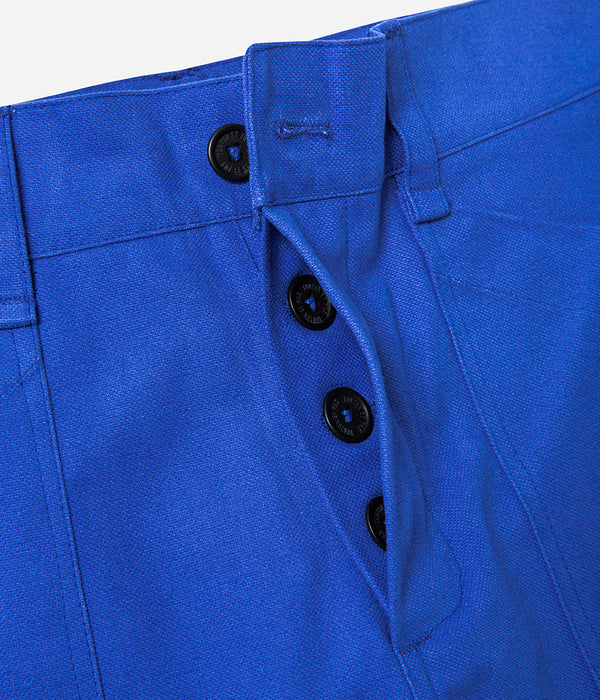 Le pantalon « Arsène » Toile canvas bleu royal lavée