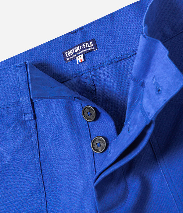 Le pantalon « Arsène » Toile canvas bleu royal lavée