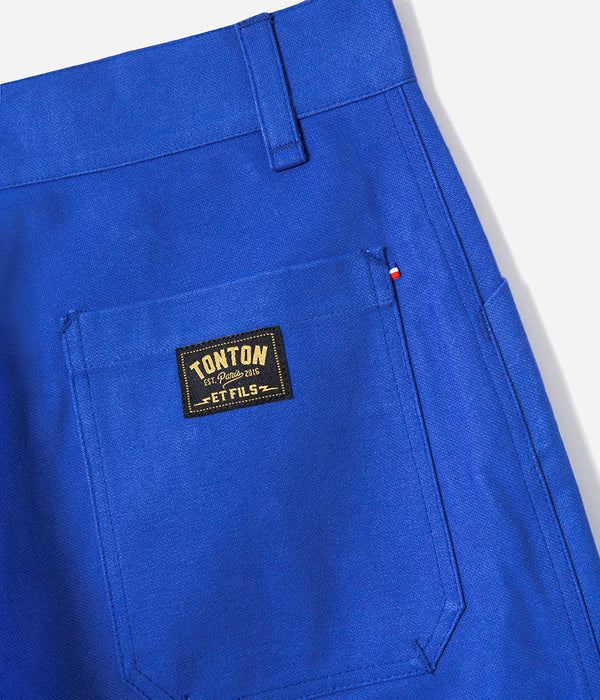 Le pantalon « Arsène » Toile canvas bleu royal lavée