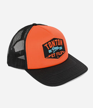 Tonton et Fils - Casquette "Trucker" - coloris Noir-Orange - Vue de 3/4
