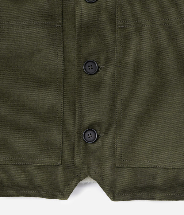 Tonton et Fils - Le gilet homme «Jeannot» doublé mouton - Kaki - Fabriqué en France - Vue sur la boutonnière