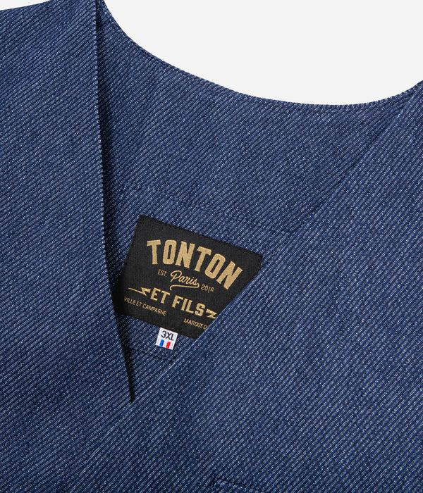 Tonton et Fils - Le gilet homme «Raoul» indigo fabriqué en France - Vue sur l'encolure