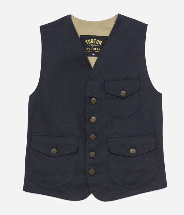Tonton et Fils - Le gilet homme «Raoul» canvas marine et kaki clair - Fabriqué en France - Vue générale
