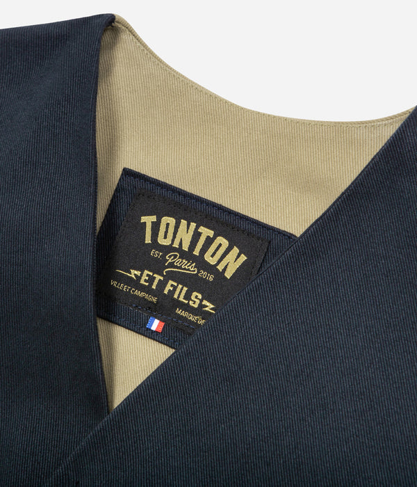 Tonton et Fils - Le gilet homme «Raoul» canvas marine et kaki clair - Fabriqué en France - Vue sur l'encolure