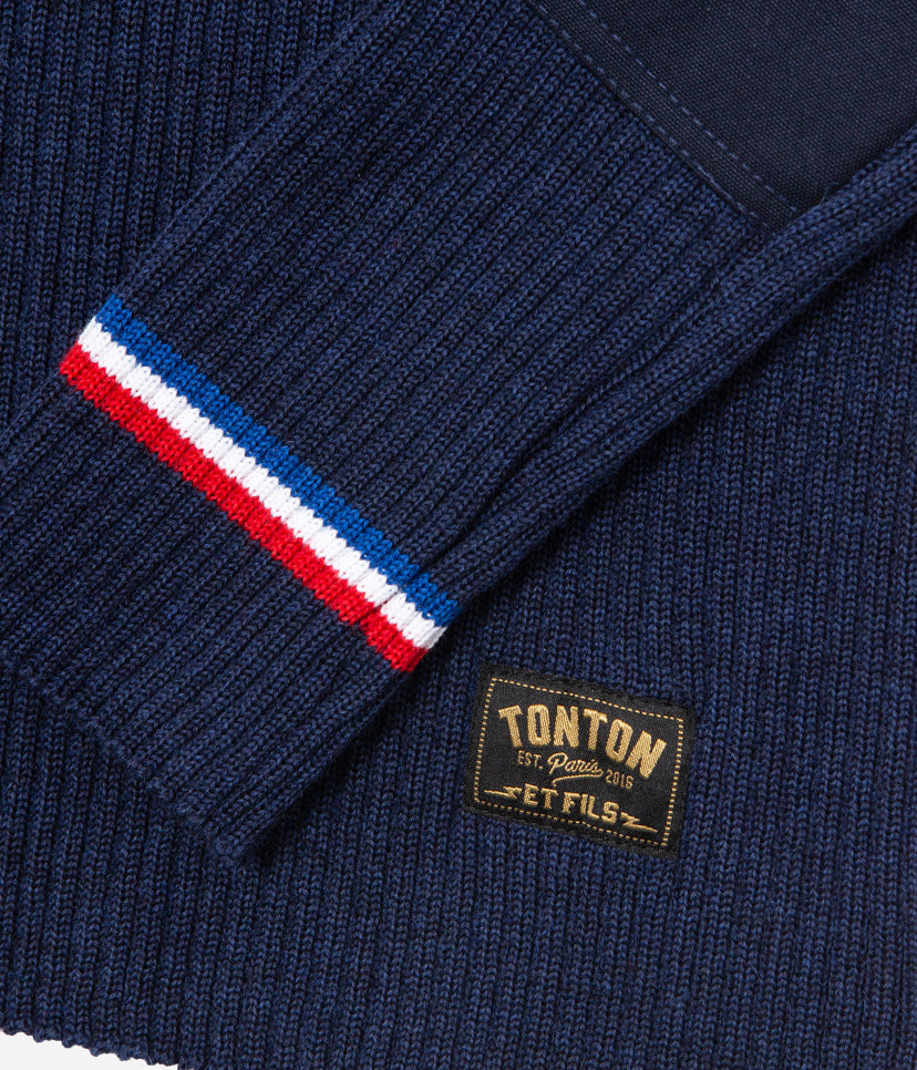 Tonton et Fils - Le pull homme « Commando» marine fabriqué en France - Vue sur le poignet