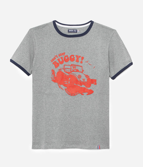 Tonton et Fils - Le tee-shirt manches courtes homme «Can’t stop Buggy» gris chiné et marine - Fabriqué en France - Vue générale