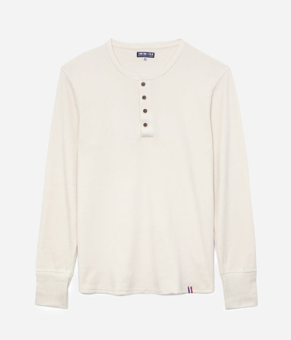 Tonton et Fils - Le tee-shirt homme «Henley» écru manches longues - Fabriqué en France - Vue générale