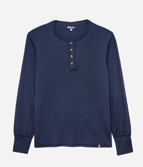 Tonton et Fils - Le tee-shirt homme manches longues "Henley" - Marine - Fabriqué en France - Vue générale