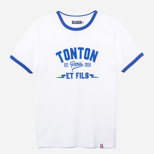 Tonton et Fils - Le tee-shirt homme manches courtes «Tonton» blanc et bleu royal - Fabriqué en France - Vue générale