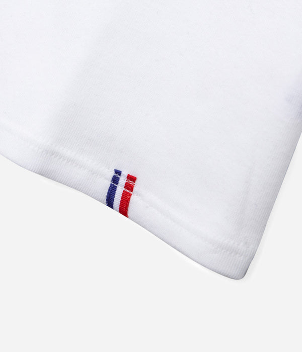 Tonton et Fils - Le tee-shirt homme manches courtes «Tonton» blanc et bleu royal - Fabriqué en France - Vue sur l'ourlet du bas