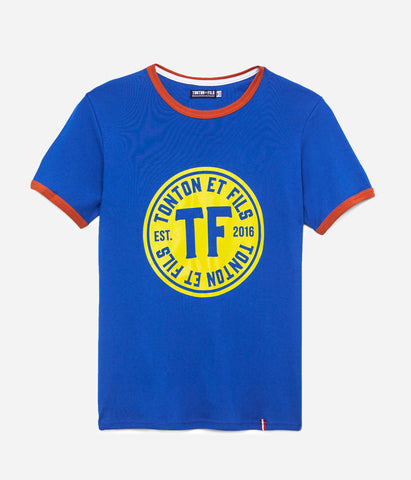 Le tee-shirt «Logo Tonton et Fils» bleu royal et rouille